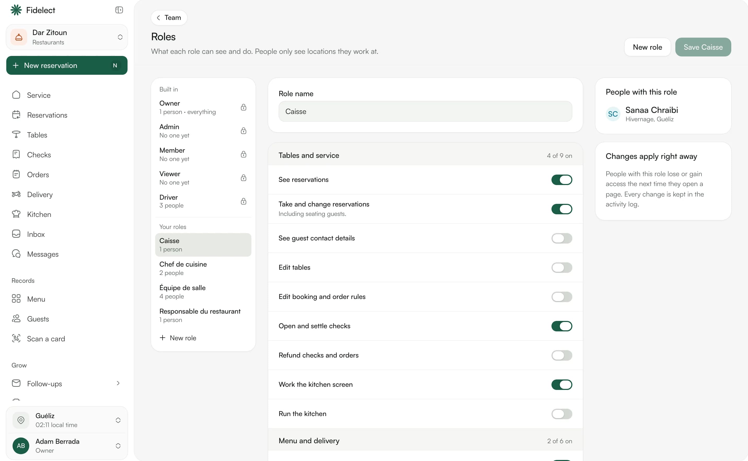 Team roles and their permissions in the business workspace