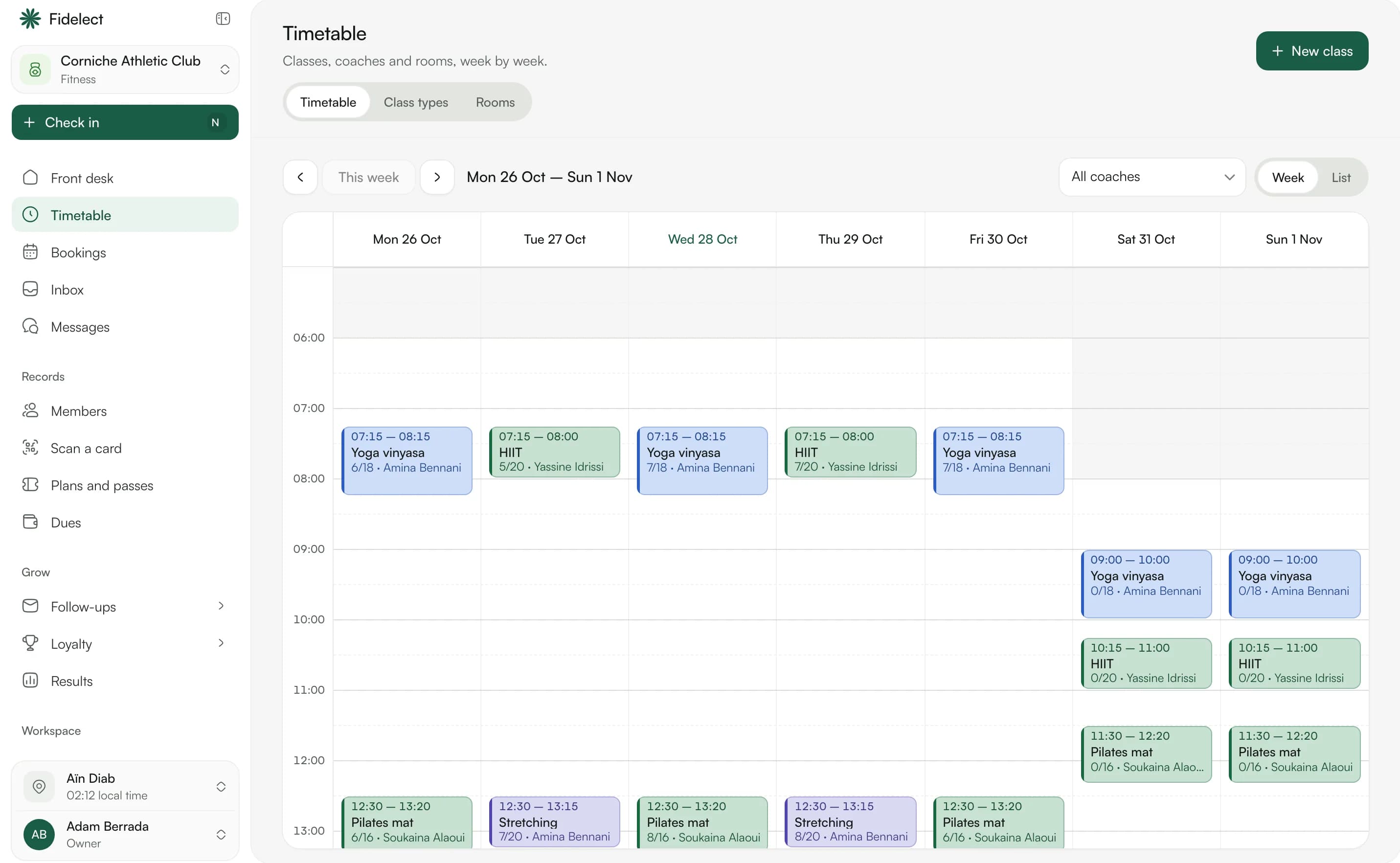 The class timetable