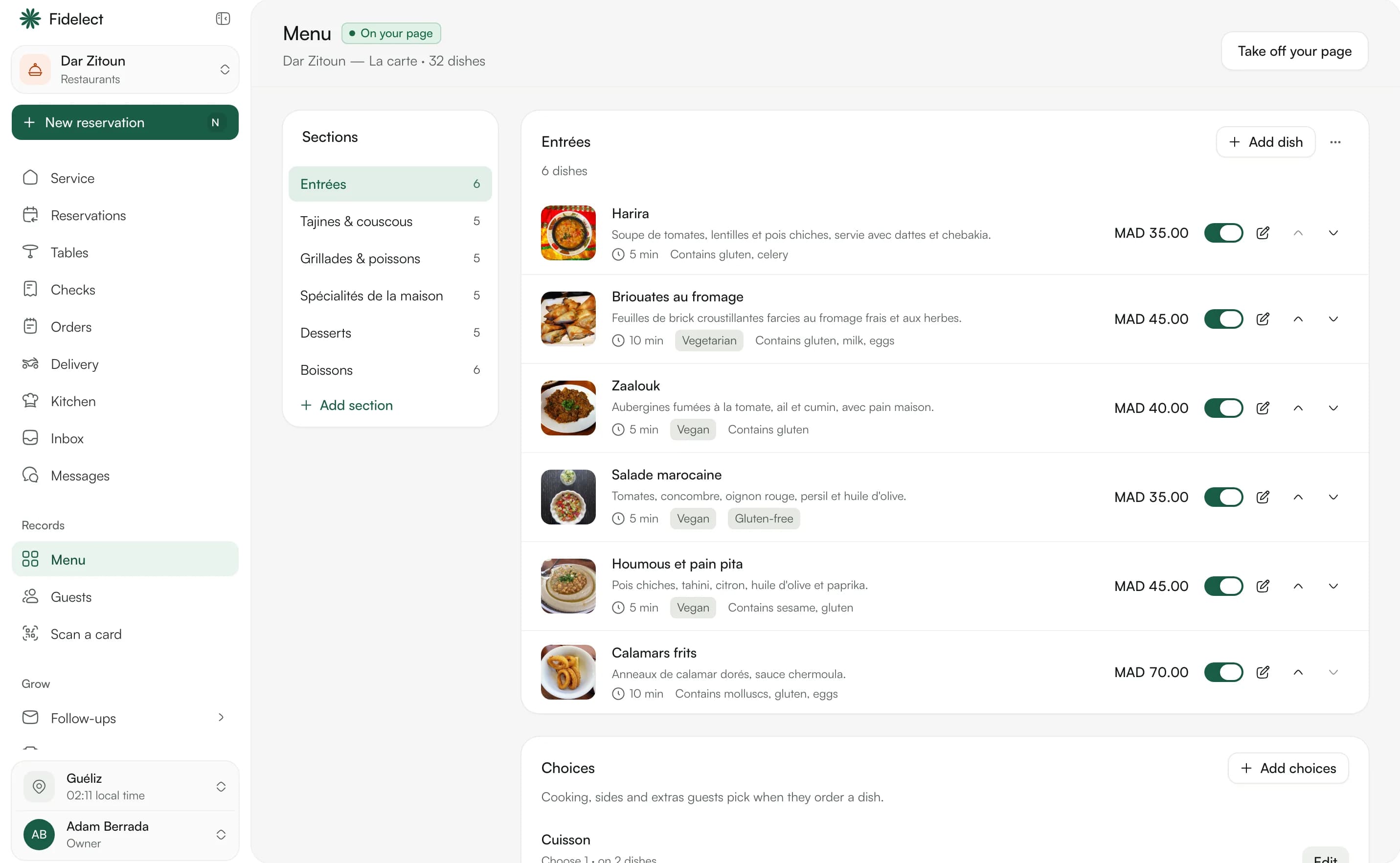 The menu editor