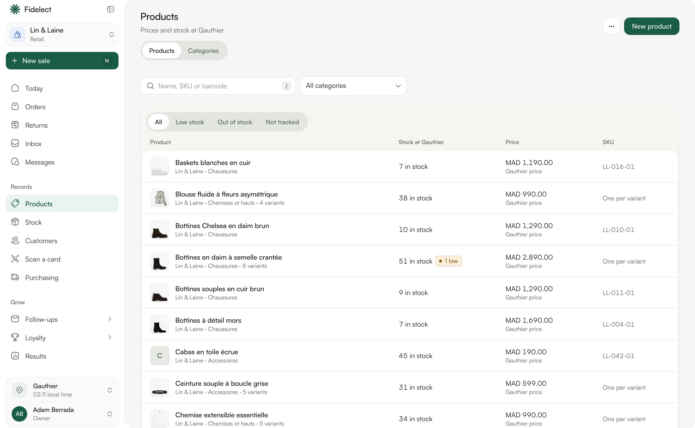 The product list