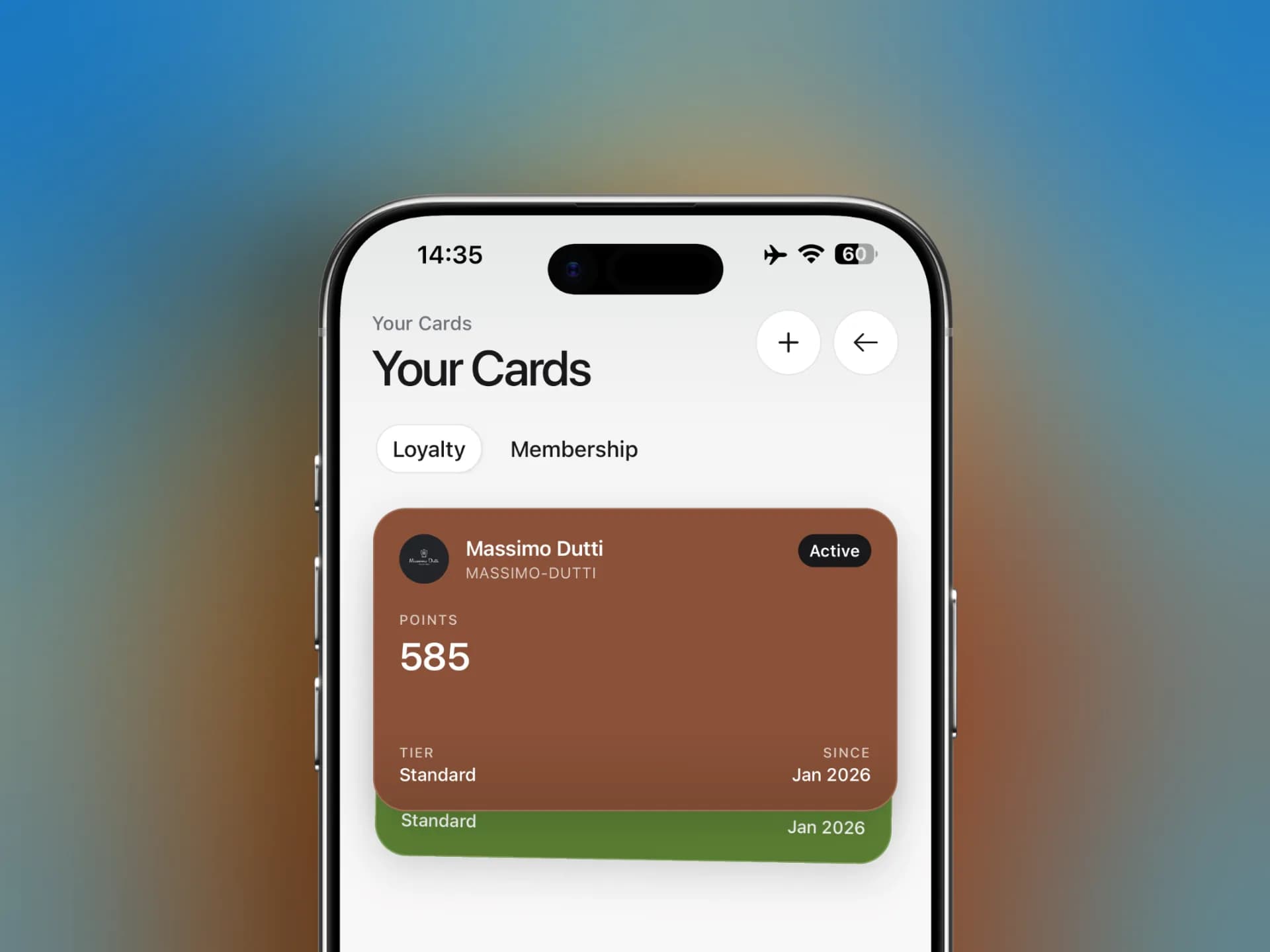 A loyalty card in the Fidelect app showing points and current tier