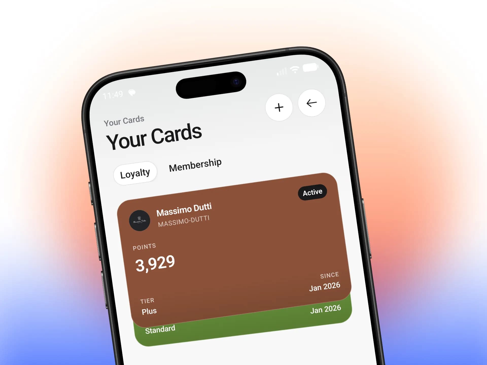 The Fidelect app showing a customer's loyalty cards