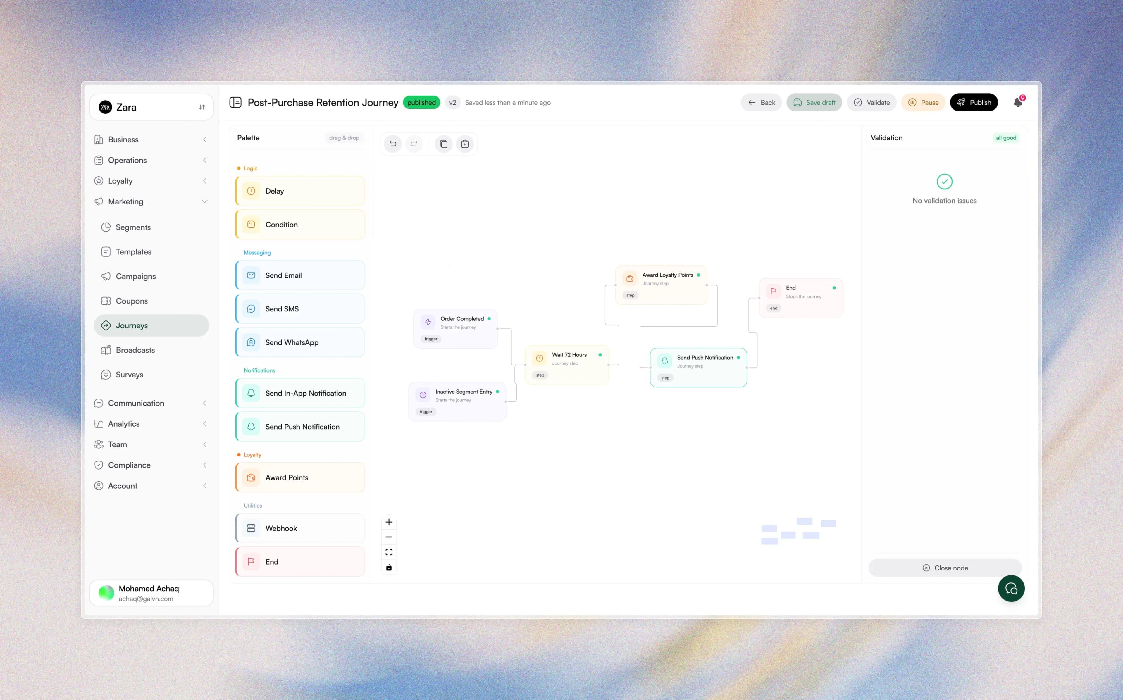 The customer journey builder in Fidelect