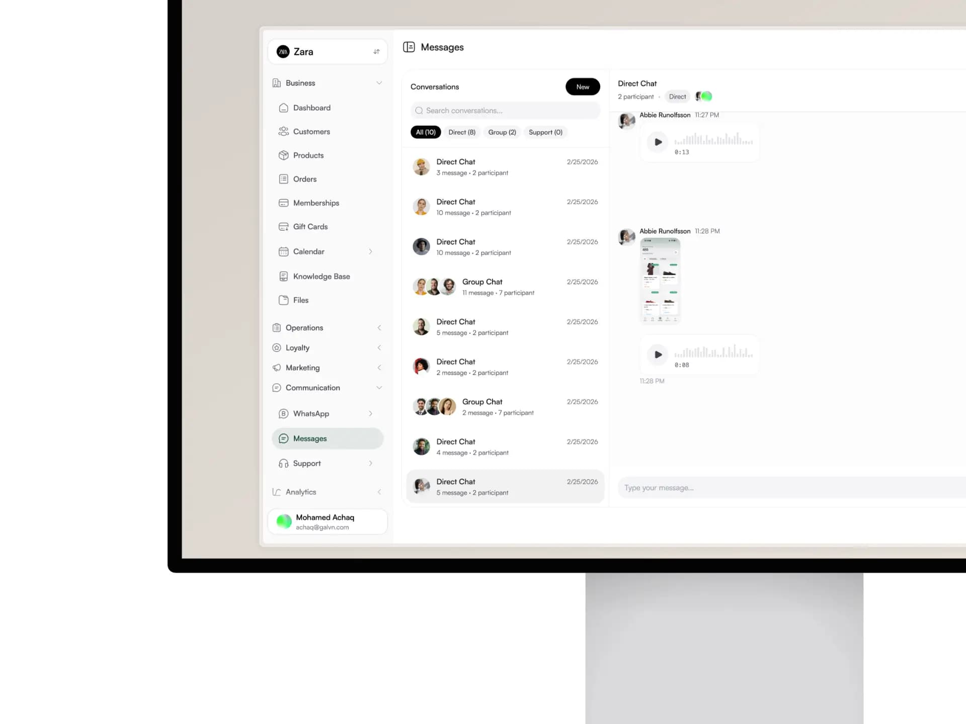 The unified message inbox in Fidelect