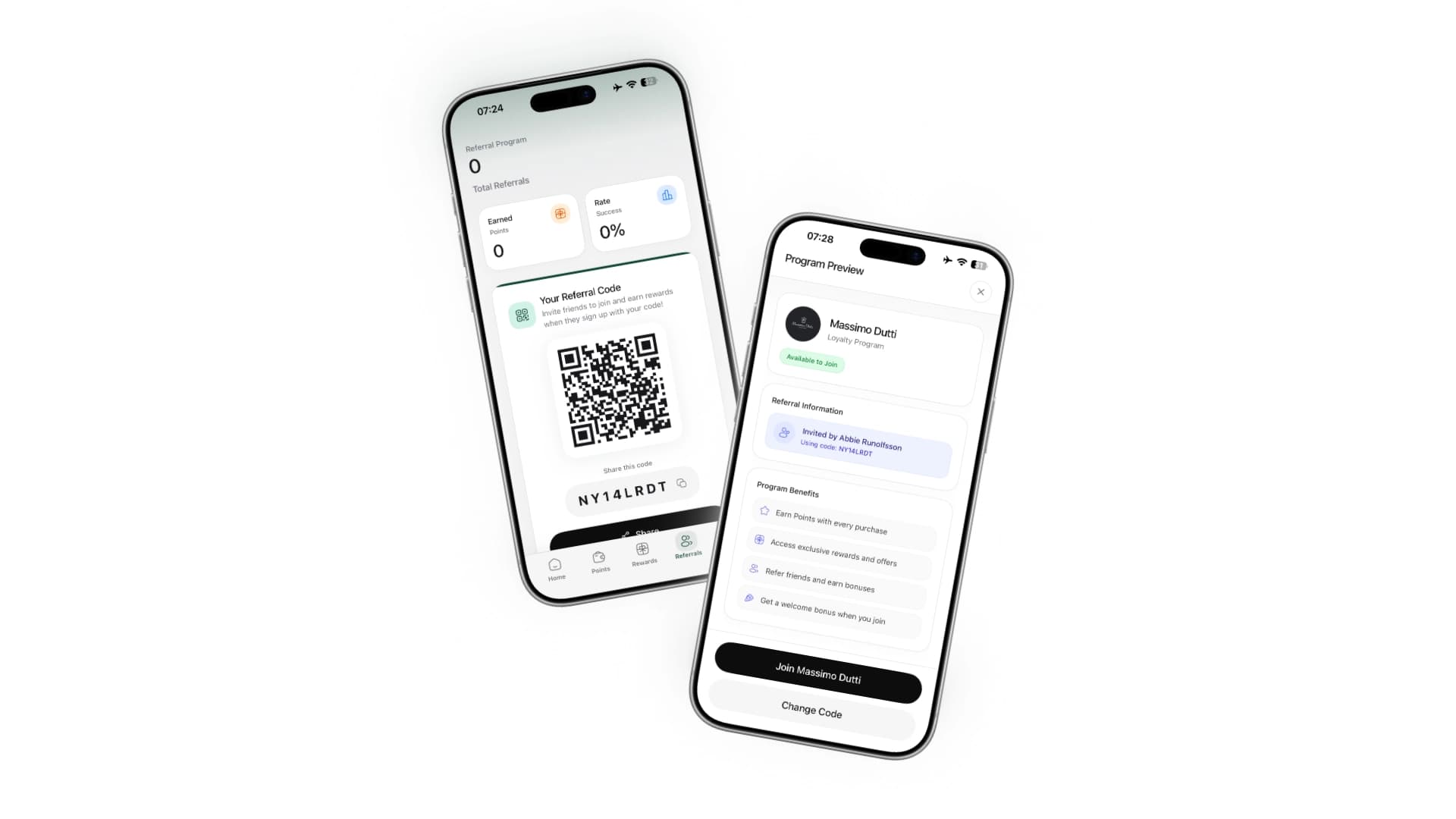 The referrals screen in the Fidelect app